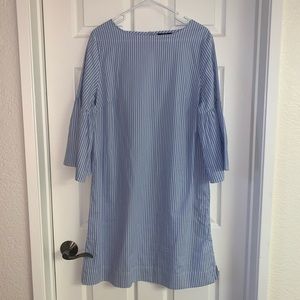 Chaps Blue and White striped dress w/ bell sleeves